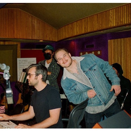 Zack Bryan with Edward Spear in the music studio. 